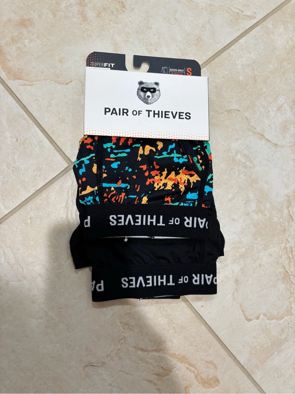 Pair of Thieves Men’s Black Boxer Briefs with Multicolor Splatter - S